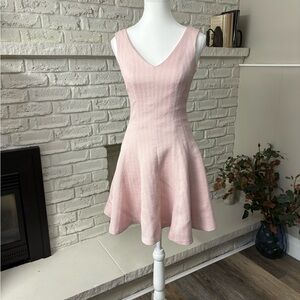 Club Monaco Pale Pink Textured V-Neck Fit & Flare Mini Dress